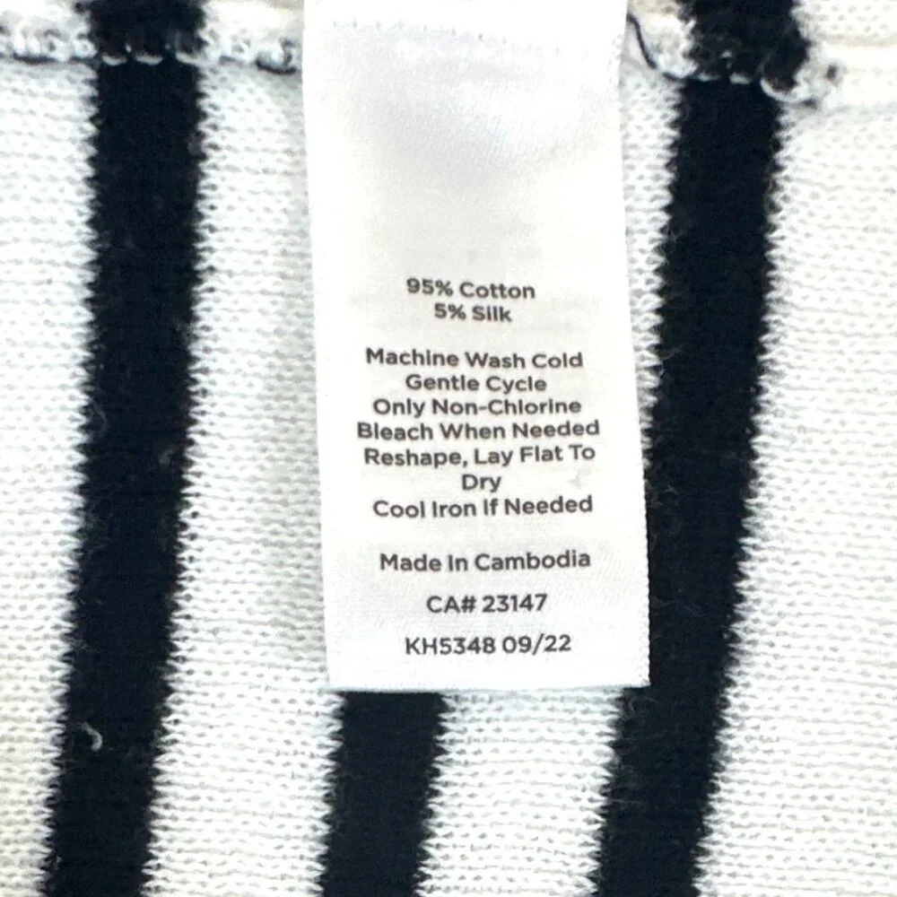 Talbots white collared polo sweater black stripes button cuffs nautical preppy M - Picture 6 of 10